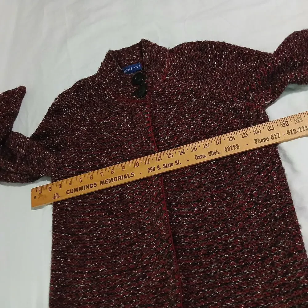 Karen Scott Med Maroon/Brown/White 2-Button Long-Sleeved Cardigan Sweater
